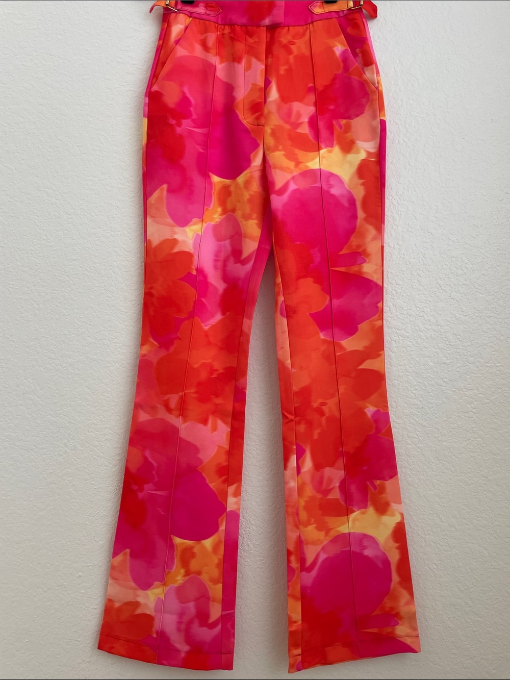RNWY Bright Pink & Orange Floral High-Rise Boot Cut Pants • XS